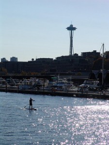 Paddleboarder with Space Needle